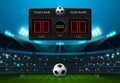 Soccer football field with scoreboard and spotlight Royalty Free Stock Photo
