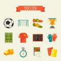 Soccer (football) icon set in flat design style Royalty Free Stock Photo