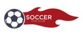 Soccer or football isolated icon with lettering ball on fire Royalty Free Stock Photo