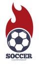 Soccer or football isolated icon with lettering, ball on fire Royalty Free Stock Photo