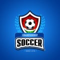Soccer, football logo. Green, red and dark blue soccer football badge logo design template, sport logotype template.