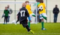 Soccer Football Match. Single Player Kick off. Kids Playing Soccer. Young Boys Kicking Football Ball Royalty Free Stock Photo