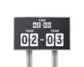 Soccer, football mechanical scoreboard isolated on white background. Design countdown with time, result display. Concept