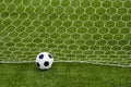 The soccer football with the net on the artificial green grass soccer field Royalty Free Stock Photo