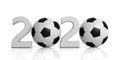 Soccer, football. New year 2020 with soccer ball isolated on white background. 3d illustration Royalty Free Stock Photo