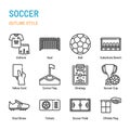 Soccer and football in outline icon and symbol set