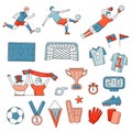 Soccer football player game match fans outline icons set Royalty Free Stock Photo