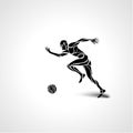 Soccer or football player kicks the ball, sportsman silhouette Royalty Free Stock Photo