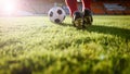 Soccer or football player standing with ball on the field for Ki Royalty Free Stock Photo