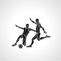 Soccer or football players kicks the ball, sportsman silhouette Royalty Free Stock Photo