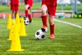 Soccer football players during the team training before the match. Exercises for football soccer youth team. Young player exercise Royalty Free Stock Photo