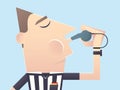 Soccer / Football Referee Blows Into Whistle. Royalty Free Stock Photo