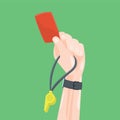 Soccer / Football Referee Hand With Red Card Whistle.