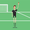 Soccer / Football Referee Showing Red Card On Game Field. Royalty Free Stock Photo