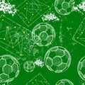 Soccer or football seamless pattern background, tactics diagram, soccer balls, vector