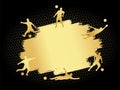 Soccer football stadium field with player silhouettes set on gold flat background Royalty Free Stock Photo