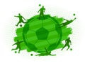 Soccer football stadium field with player silhouettes set on green grass flat background Royalty Free Stock Photo
