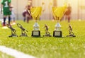 Soccer Football Tournament Trophies. Shining Golden Awards for the Best Team