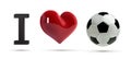 Soccer or football Vector Ball and red heart. Realistic soccer ball with love heart in 3d Style. Football love banner Royalty Free Stock Photo