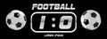 Soccer or Football White Banner With 3d Ball and Scoreboard on black background. Soccer game match goal moment with ball Royalty Free Stock Photo