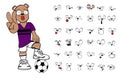 Cute Soccer futbol bear kid cartoon expressions collection