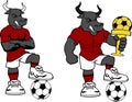 soccer futbol strong bull cartoon set