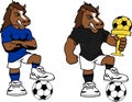 Soccer futbol strong horse cartoon set Royalty Free Stock Photo