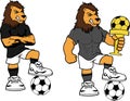 Soccer futbol strong lion cartoon set Royalty Free Stock Photo