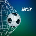 Soccer game match goal moment with ball in the net. Vector illustration isolated on blur background Royalty Free Stock Photo