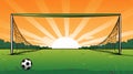 Soccer goal with ball in the field at sunset. Vector illustration Royalty Free Stock Photo