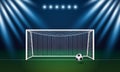 Soccer goal and football with spotlight background in stadium Royalty Free Stock Photo