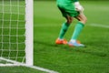 Soccer goal with goalkeeper in background Royalty Free Stock Photo