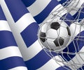 Soccer Goal. Greek flag with a soccer ball.