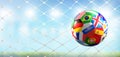 Soccer goal with soccer ball with world flags design in soccer n Royalty Free Stock Photo