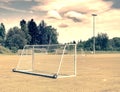 The Soccer Goal in summer. Empty training gate for classic fotbal on green grass