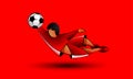 Soccer goalkeeper character catches the ball in a jump. Royalty Free Stock Photo
