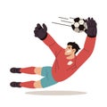 Soccer Goalkeeper Dives to Catch the Ball Vector Cartoon Illustration