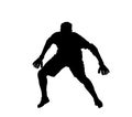 Soccer goalkeeper in front of goal net vector silhouette illustration. Royalty Free Stock Photo