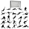 Soccer goalkeeper silhouette set Royalty Free Stock Photo