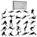 Soccer goalkeeper silhouette set