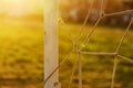 Soccer goalpost and net on practicing pitch