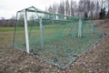 Soccer goals in storage waiting for the summer