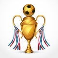 Soccer Golden award trophy and ribbon. Royalty Free Stock Photo