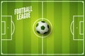 Soccer grass field background. Football green field with ball. Sport stadium area