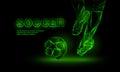 Soccer green neon banner. Polygonal Football Kickoff illustration.