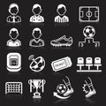 Soccer icons on black background.