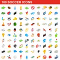 100 soccer icons set, isometric 3d style Royalty Free Stock Photo