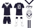 Soccer jersey or football kit collection in Victory concept. Football shirt mock up. Front and back view soccer uniform.