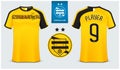 Occer jersey, football kit mockup template design for sport shirt. Football t-shirt mock up. Yellow and black soccer uniform.