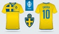 Soccer jersey or football kit template design for Sweden national football team. Front and back view soccer uniform.